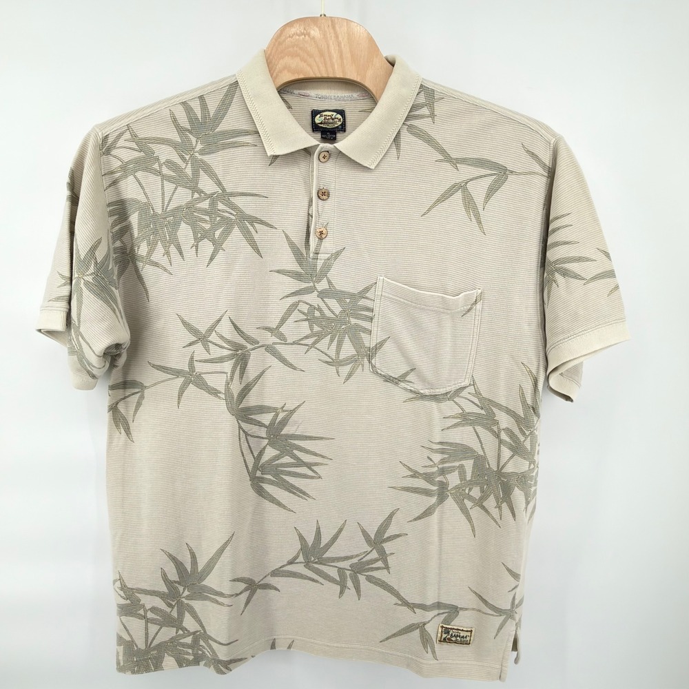 Tommy Bahama Vintage Mens XL Tan Bamboo Ribbed Cotton Short Sleeve Polo Shirt